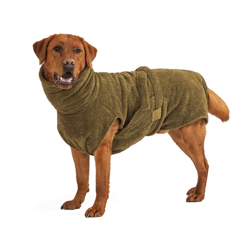 Hundebademantel aus Bio-Baumwolle "Olive"