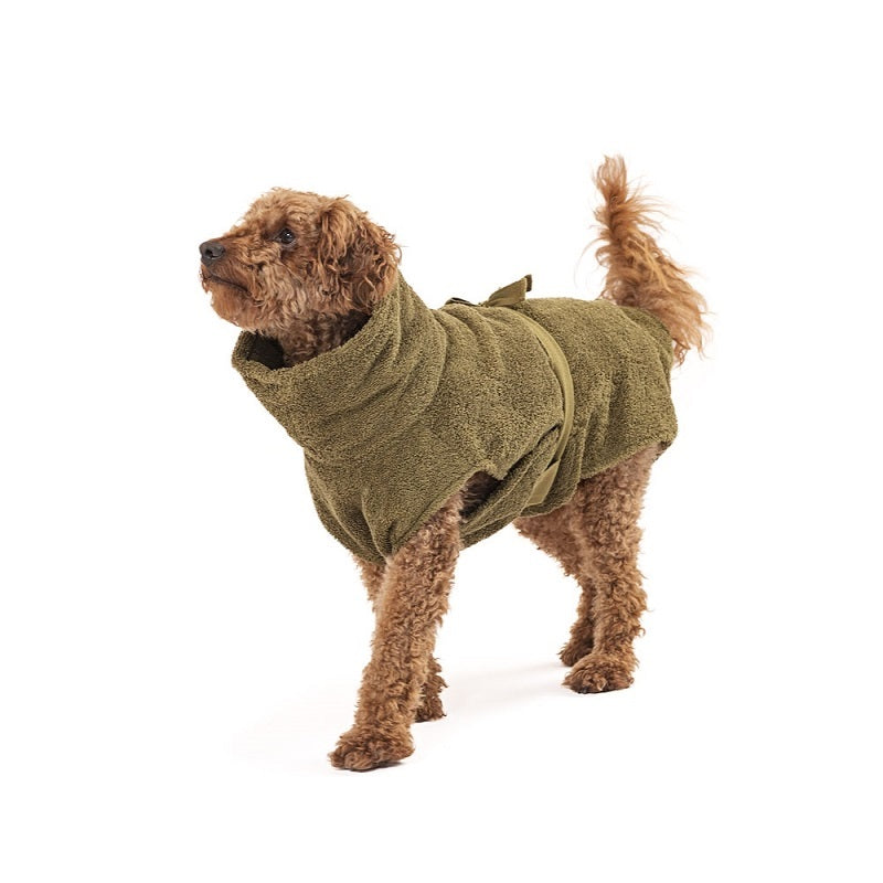 Hundebademantel aus Bio-Baumwolle "Olive"